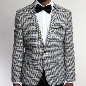 Mens Blazer Jacket, Monochrome Geometric Pattern